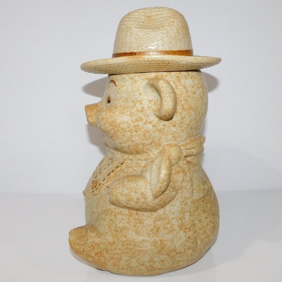 Vintage 60s Treasure Craft 12" Ceramic Farmer Pig Cookie Jar Tan Brown *READ - Picture 8 of 14